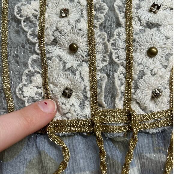 Casting Top Small XS Sheer Sparkle Knit Embroidery Dot Long Sleeve Boho Art - Picture 12 of 16